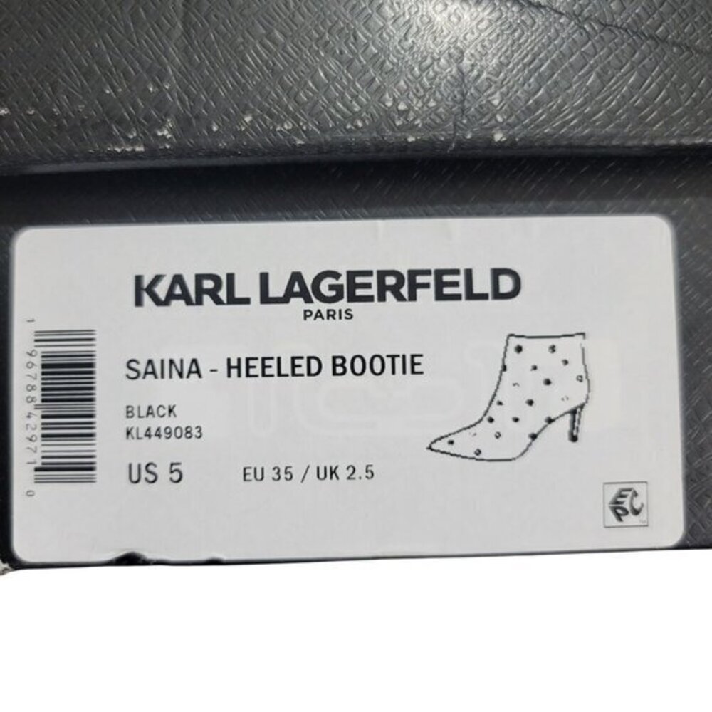 Karl Lagerfeld Saina Boots Heeled Booties 5 Black Leather - Picture 11 of 12